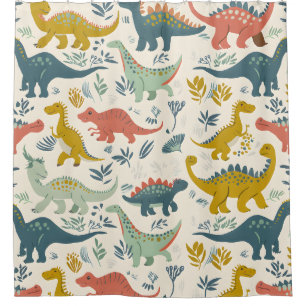 Jurassic Joy: Playful Dinosaur Pattern Dusche Curt Duschvorhang