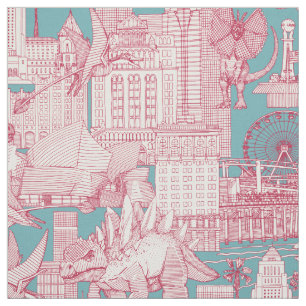 Jurassic LA toile viva magenta türkis Stoff