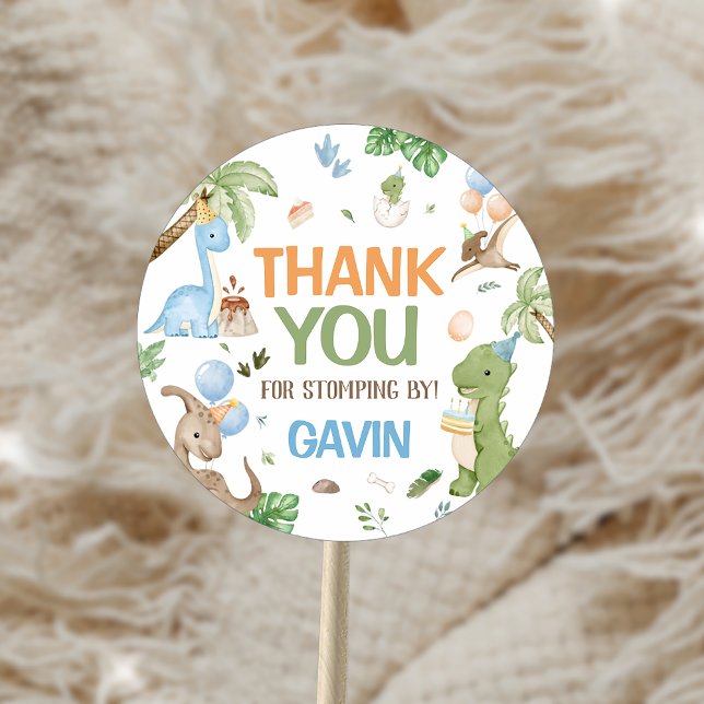 Jurassic Niedlich Dinosaur Geburtstagsparty Runder Aufkleber (Jurassic Cute Dinosaur Birthday Party Sticker
)