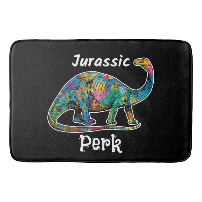 Jurassic Perk Farbiger Dinosaurier Schwarz Badematte (Vorderseite)