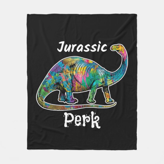 Jurassic Perk Farbiger Dinosaurier Schwarz Fleecedecke (Vorderseite)