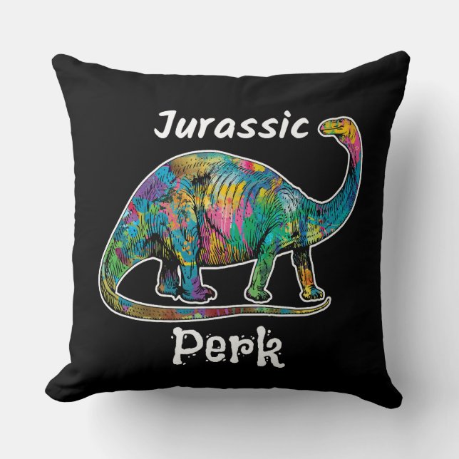 Jurassic Perk Farbiger Dinosaurier Schwarz Kissen (Vorderseite)