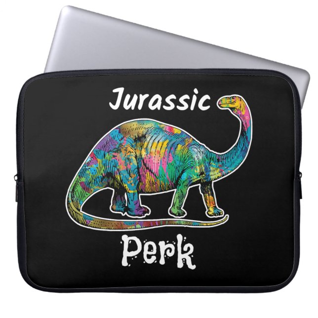 Jurassic Perk Farbiger Dinosaurier Schwarz Laptopschutzhülle (Vorderseite)