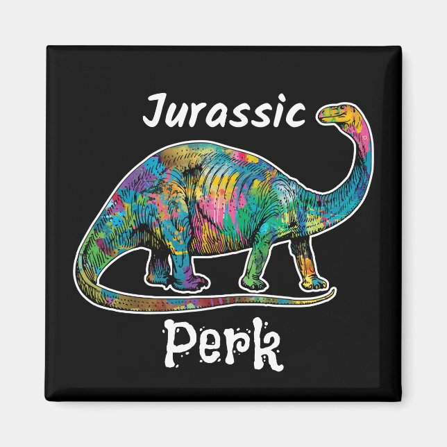 Jurassic Perk Farbiger Dinosaurier Schwarz Magnet (Vorne)