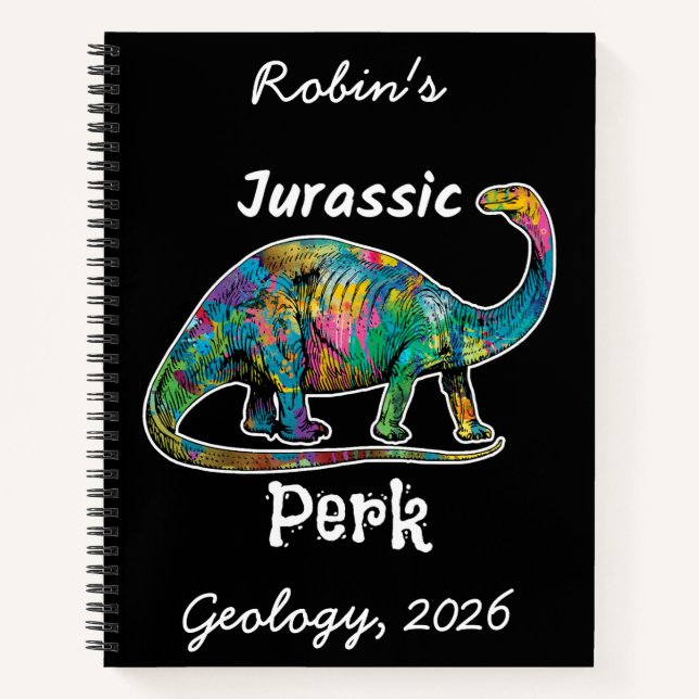 Jurassic Perk Farbiger Dinosaurier Schwarz Notizbuch (Vorderseite)