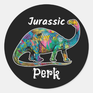 Jurassic Perk Farbiger Dinosaurier Schwarz Runder Aufkleber