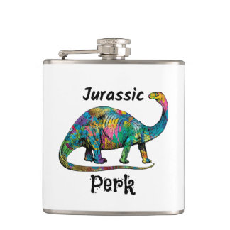 Jurassic Perk Farbiger Dinosaurier Weiß Flachmann