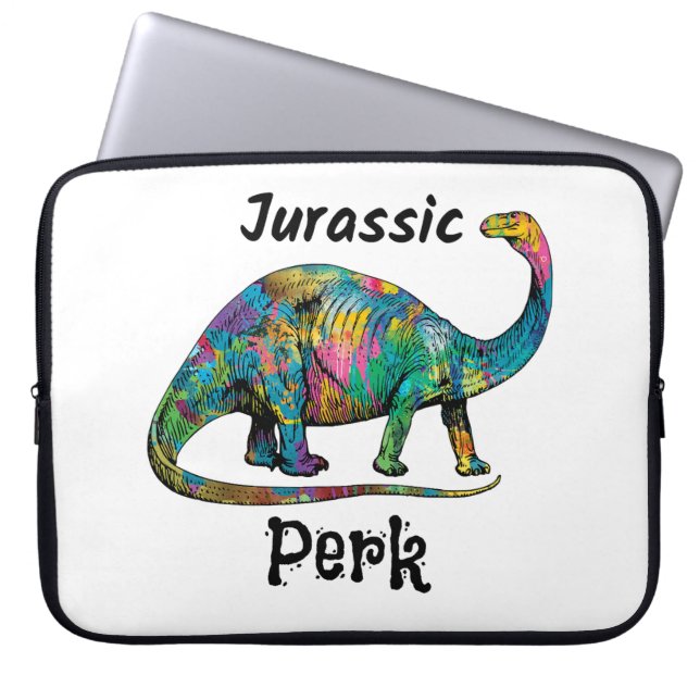 Jurassic Perk Farbiger Dinosaurier Weiß Laptopschutzhülle (Vorderseite)