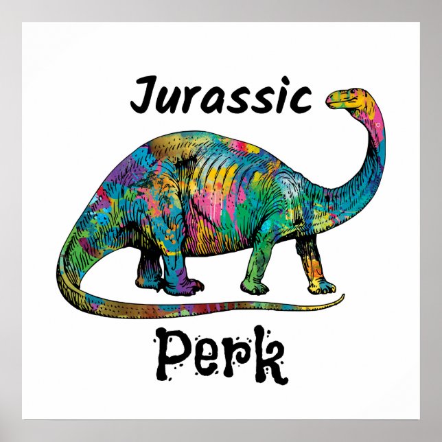 Jurassic Perk Farbiger Dinosaurier Weiß Poster (Vorne)