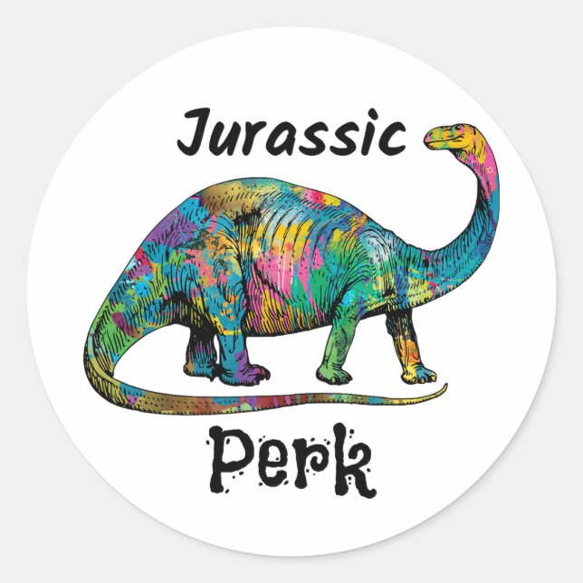Jurassic Perk Farbiger Dinosaurier Weiß Runder Aufkleber (Vorderseite)