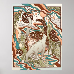 Jurassic Portal Palette Retro-Regenbogen Dinos Poster