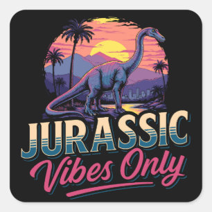 Jurassic Vibes Only Dinosaur Retro Sunset Quadratischer Aufkleber