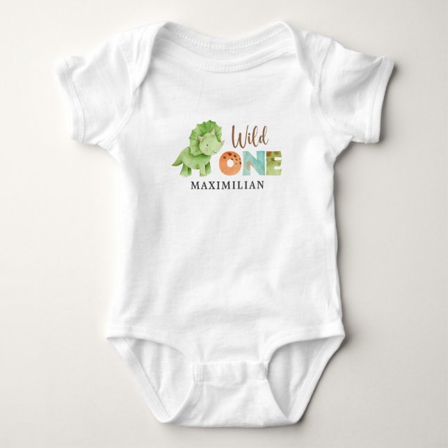 Jurassic Wild One 1. Geburtstag Baby Bodysuit Strampler (Vorderseite)