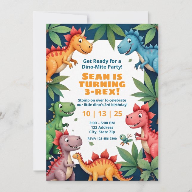 Jurassic World Style Dinosaur Birthday Invites Einladung (Vorderseite)