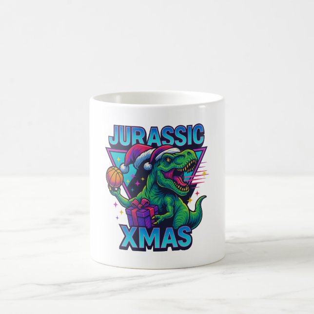 Jurassic Xmas T-Rex - Retro 80s Neon Dinosaur Xmas Kaffeetasse (Mittel)