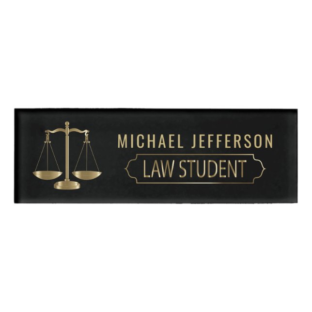 Jurastudent - Skalen von Gerechtigkeit - Schwarzes Namenschild (Vorderseite)