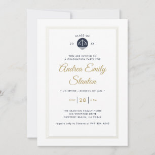 Jurastudium Abschluss Scales of Justice Navy Gold Einladung