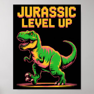 Juric Level Up Pixel Dinosaur Geburtstag Gamer  Poster