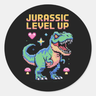 Juric Level Up Pixel Dinosaur Retro Gamer 1  Runder Aufkleber