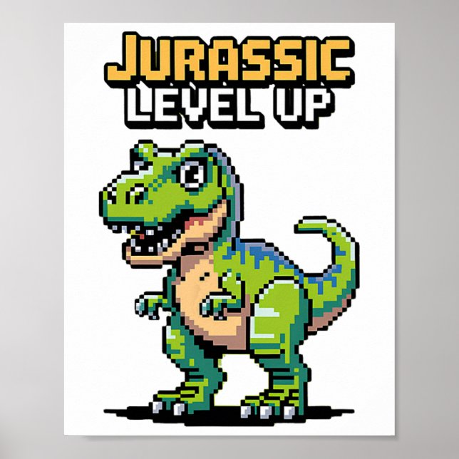 Juric Level Up Pixel Dinosaur Retro Gamer  Poster (Vorne)