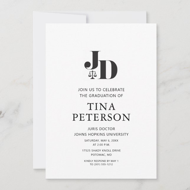 Juris Doctor Law School Graduation Party Einladung (Vorderseite)