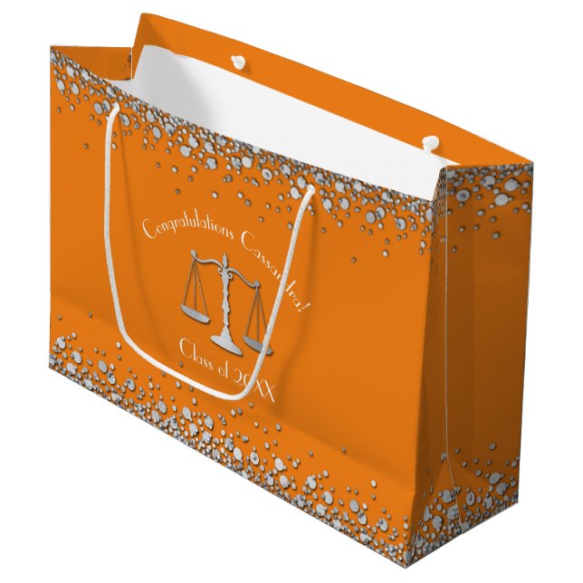 Juristenakademie Silver Orange Große Geschenktüte (Vorderseite Schrägansicht)