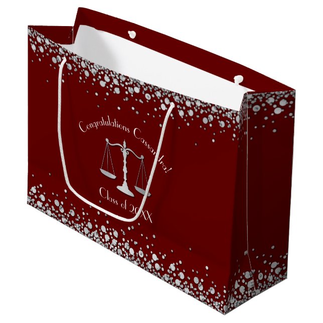 Juristenschule Maroon Silver Graduation Party Große Geschenktüte (Vorderseite Schrägansicht)