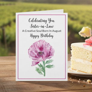Juristerin Happy August Birthday Lila Poppy Karte