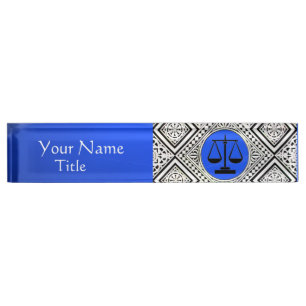 JURISTISCHES BÜRO, ATTORNEY BLAUE WHITE DAMASK NAMENSPLAKETTE