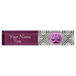 JURISTISCHES BÜRO, ATTORNEY PINK LILA WHITE DAMASK NAMENSPLAKETTE