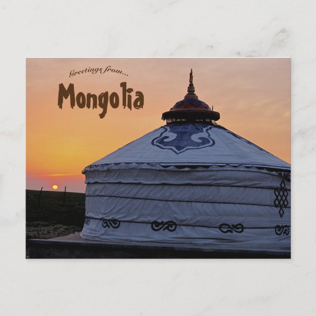 Jurt und Sonnenuntergang in der Mongolei Postkarte (Vorderseite)