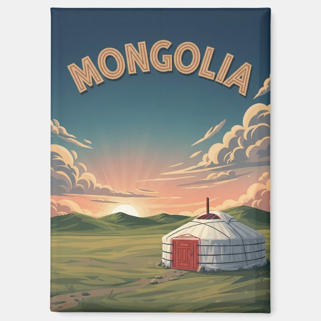 Jurten in der Mongolei Reise Magnet (Vorderseite)