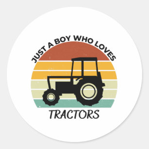 Just a Boy loves tractors Runder Aufkleber