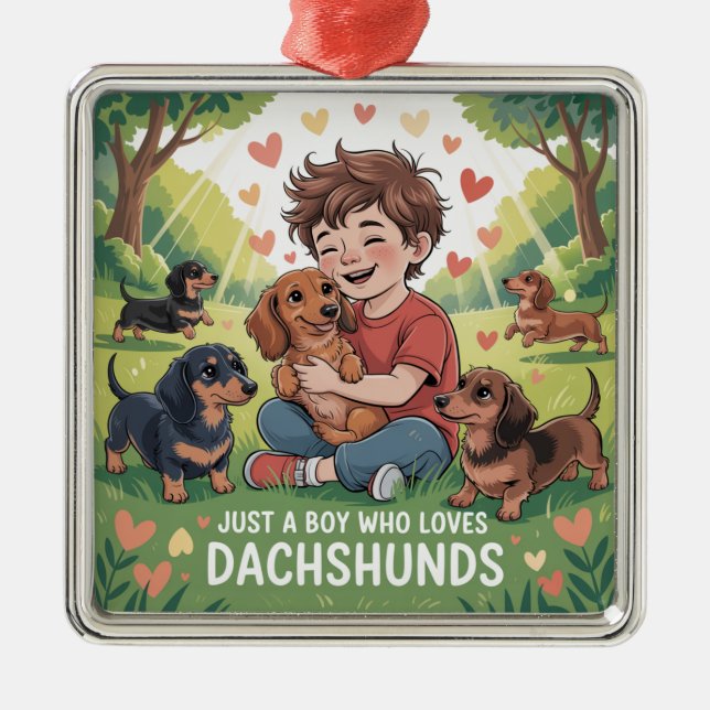 Just A Boy Who Loves Dachshunds Ornament Aus Metall (Vorne)