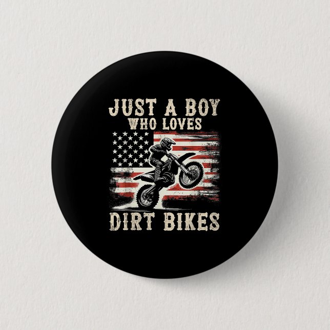 Just A Boy Who Loves Dirt Bikes American Flag Moto Button (Vorderseite)