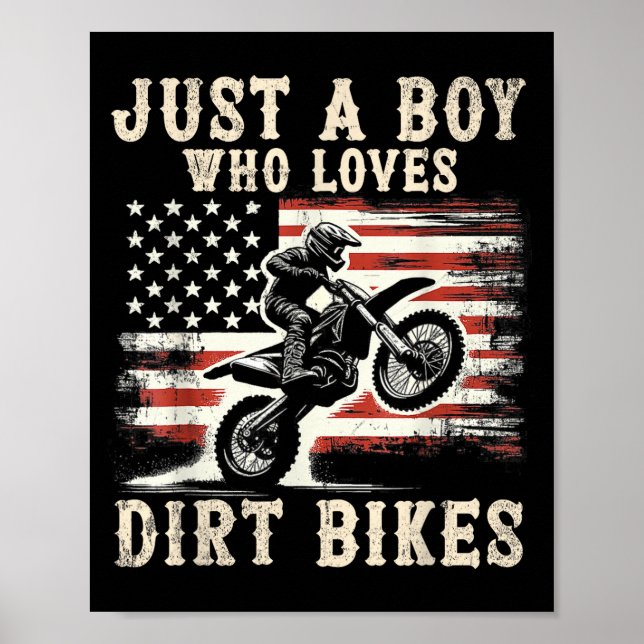 Just A Boy Who Loves Dirt Bikes American Flag Moto Poster (Vorne)
