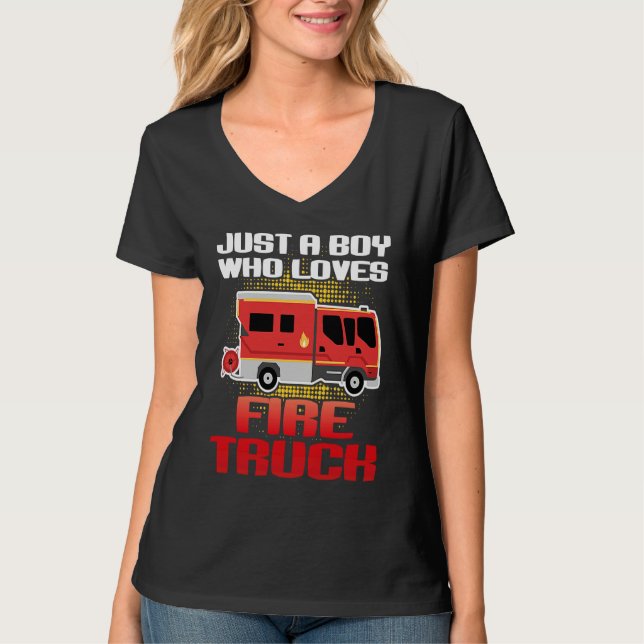 Just A Boy Who Loves Fire Trucks Fireman Toddlers T-Shirt (Vorderseite)