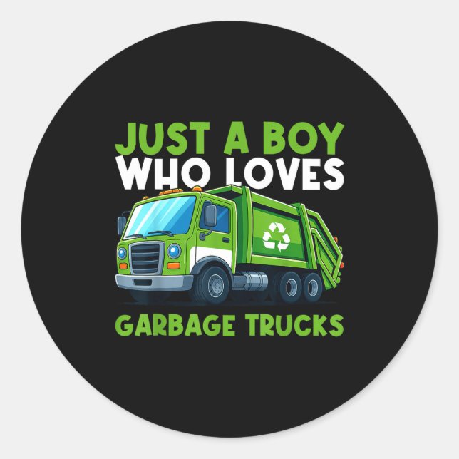 Just A Boy Who Loves Garbage Truck Traruck Boys Ki Runder Aufkleber (Vorderseite)
