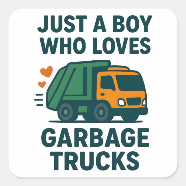 Just a Boy Who Loves Garbage Trucks Kids           Quadratischer Aufkleber (Vorderseite)