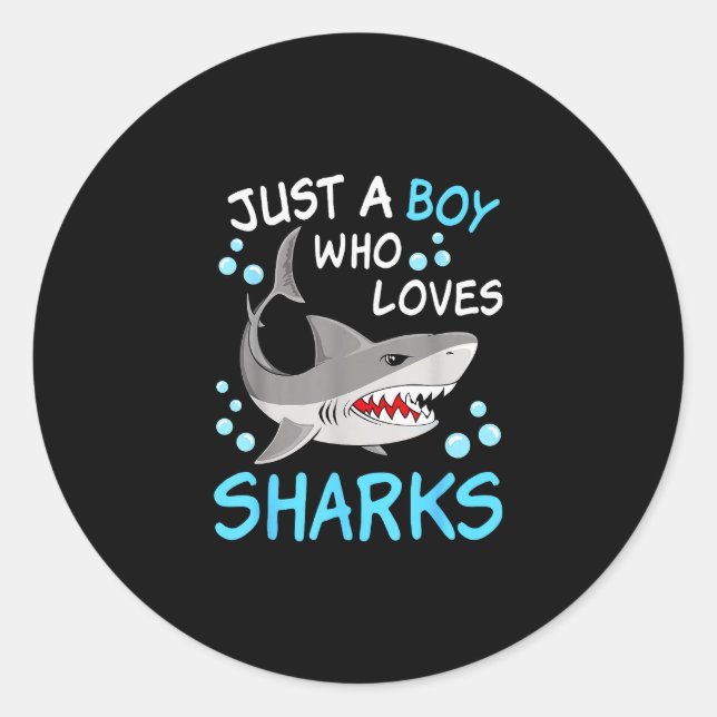 Just A Boy Who Loves Sharks Funny Ocean Animal Sha Runder Aufkleber (Vorderseite)