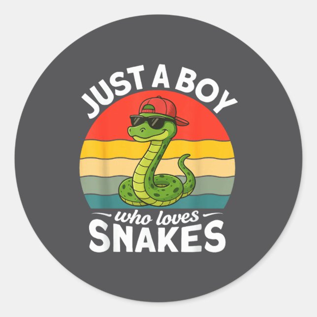 Just A Boy Who Loves Snakes Funny Snake Reptile Ki Runder Aufkleber (Vorderseite)