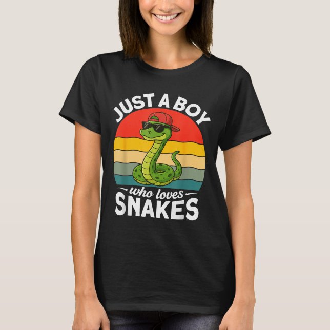 Just A Boy Who Loves Snakes Funny Snake Reptile Ki T-Shirt (Vorderseite)