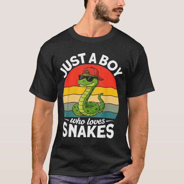 Just A Boy Who Loves Snakes Funny Snake Reptile Ki T-Shirt (Vorderseite)