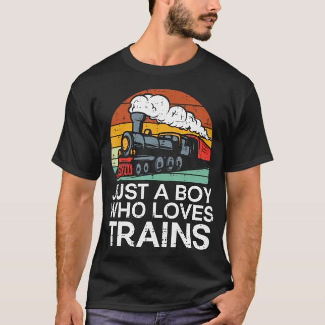 Just A Boy Who Loves Trains Retro Locomotive Men K T-Shirt (Vorderseite)