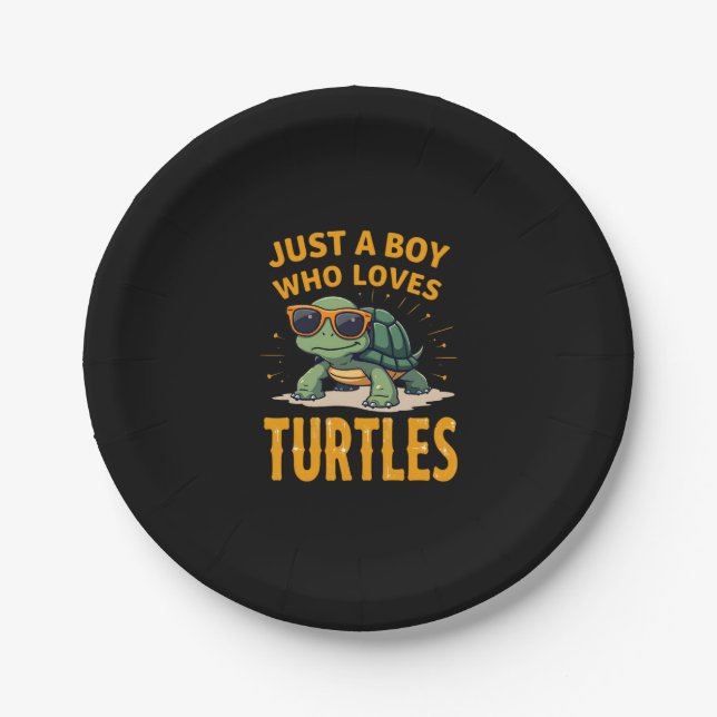 Just a boy who loves turtles Children boy (2) Pappteller (Vorderseite)