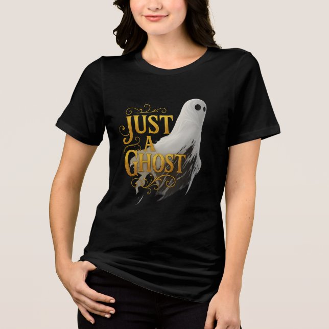 Just a Ghost Moody Halloween Art Tri-Blend Shirt (Vorderseite)