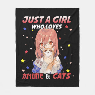 Just a Girl Who Lieben Anime and Cats Kawaii Gift Fleecedecke