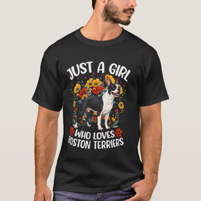 Just a Girl Who Lieben Boston Terrier Ästhetik Flo T-Shirt (Vorderseite)