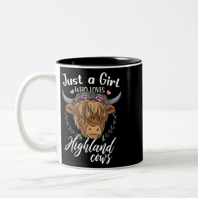 Just a Girl Who Lieben Highland Cows Scottish West Zweifarbige Tasse (Links)