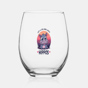 Just a Girl Who Lieben Hippos - Niedlich Baby Hipp Weinglas Ohne Stiel